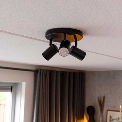 HOFTRONIC - Lark LED Plafondlamp rond 3 Lichts - Modern - GU10 Fitting - Zwart - IP20 - plafondspot 3 lichts - Kantelbaar & Draaibaar - Voor hal, woonkamer, slaapkamer en zolder - Rond