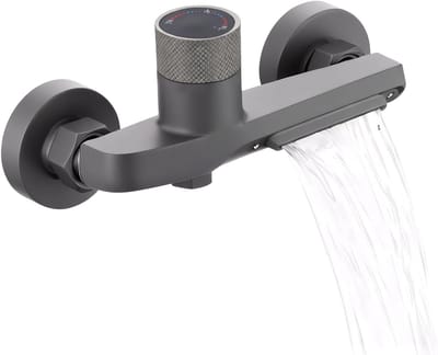 Moderne Gun Grey Badkamerkraan met Watervaluitloop, Temperatuurregeling en Installatie voor Bad en Douche