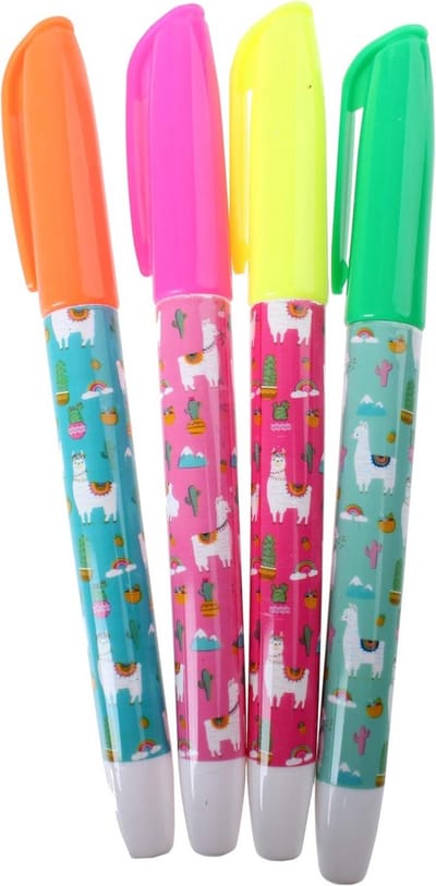 Markeerstiften Lama - Textmarkers Set - Studie Notities Maken - Vrolijk Lama Design - 4 Stuks - Felle Kleuren