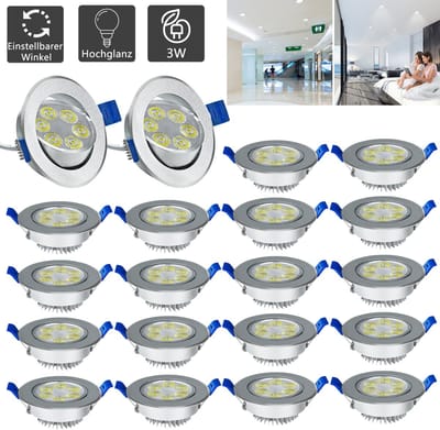 LED-inbouwspot 230V platte inbouwlamp set van 20 stuks 3W badkamerlamp inbouwspot aluminium mini plafondspot voor woonkamer slaapkamer en keuken 20x3W koud wit