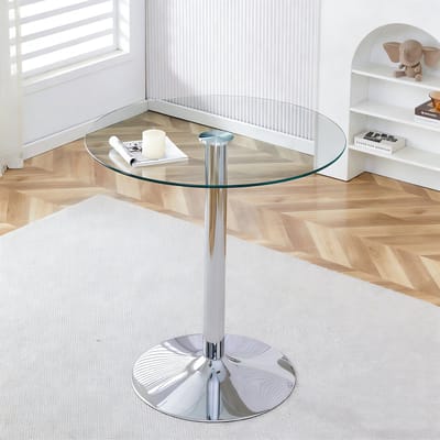Moderne minimalistische tafel met glazen balk: Met een diameter van 89 cm en een hoogte van 92 cm is dit de ideale keuze voor een lichte en luxe uitstraling.