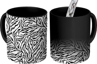 Magische Mok - Foto op Warmte Mokken - Koffiemok - Tijgerprint - Zwart - Wit - Dieren - Patronen - Magic Mok - Beker - 350 ML - Theemok