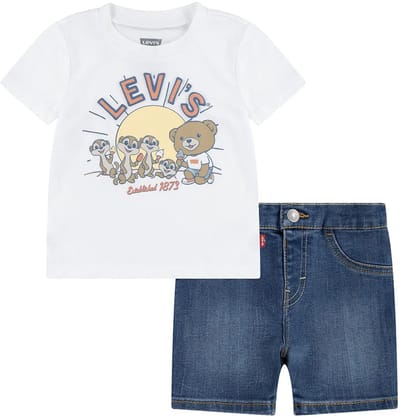Levi´s ® Kids Levi And Friends Denim Korte Mouw Set Wit,Blauw 18 Months Kinderen