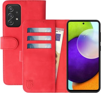 Rosso Element Book Case Wallet Hoesje Geschikt voor Samsung Galaxy A52 / A52S | Portemonnee | 3 Pasjes | Magneetsluiting | Stand Functie | Rood