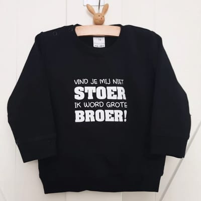 Sweater trui shirt voor kind - vind je mij niet stoer Ik word grote broer - zwart - Maat 80 - Big bro brother - Familie uitbreiding - Zwangerschap aankondiging hoera stoer bekendmaking baby