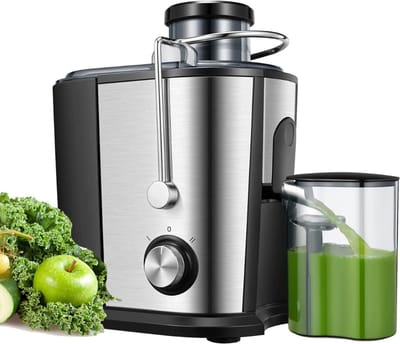 Aura® Professionele Juicers - Sapcentrifuge voor Groenten & Fruit - Juicer Met 0.65 L Sapbeker en Pulpreservoir - 2 Snelheden - 600W - Zwart en Zilver - 29cm x 26cm x 18cm