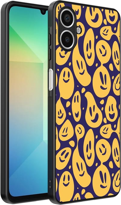 Smartphonica Telefoonhoesje Geschikt voor Samsung Galaxy A06 met smiley opdruk - TPU backcover case emoji design - Paars Geel geschikt voor Samsung Galaxy A06