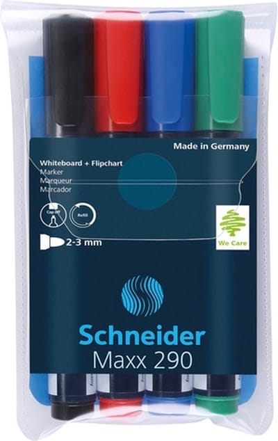 board/flipchartmarker Schneider Maxx 290 ronde punt etui à 4 stuks doos met 30 stuks