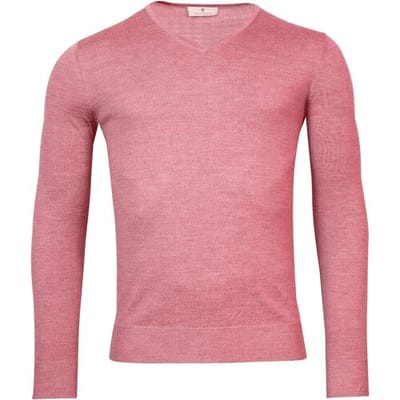 Thomas Maine Trui V-Neck Single Knit Merino Wool Cherry / male