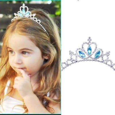 Tiara Prinses – Diadeem Blauw – Kinder Kroon – Prinsessen Diadeem – Meisje Vanaf 3 Jaar – Zilverkleurig met Steentjes – Feest Accessoire