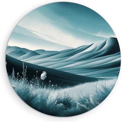 Saammp Muurcirkel Hout - Blauw landschap - Natuur - Ø 90 - Wandcirkel - Wanddecoratie Cirkel - Muurdecoratie Woonkamer - Slaapkamer decoratie - Rond Schilderij