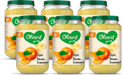 Olvarit Fruithapje 6+ Maanden - Appel Banaan Sinaasappel - 6 x 200g