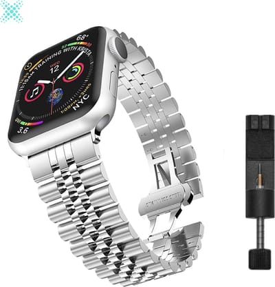 MY PROTECT - Luxe Metalen Jubilee Bandje - Geschikt Voor Apple Watch Bandje - Series 1/2/3/4/5/6/7/8/9/10/SE/Ultra - 44mm - 45mm - 46mm - 49mm - Zilver