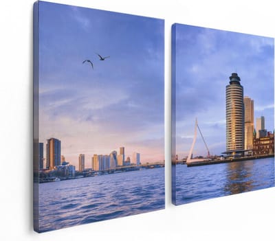Artaza Canvas Schilderij Tweeluik Rotterdamse Skyline Aan Het Water - 120x80 - Foto Op Canvas - Canvas Print