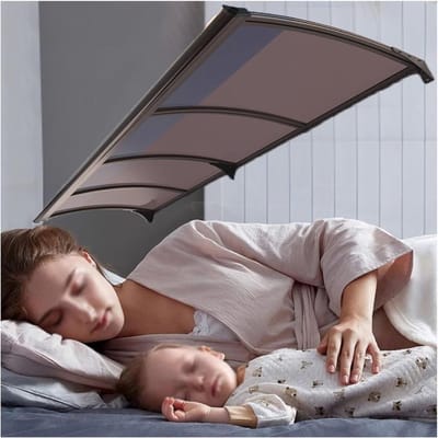 Deurluifel met goot - Veranda overkapping - Entree beschermen - Zelfreinigend polycarbonaat - 120x110 cm - Bruin