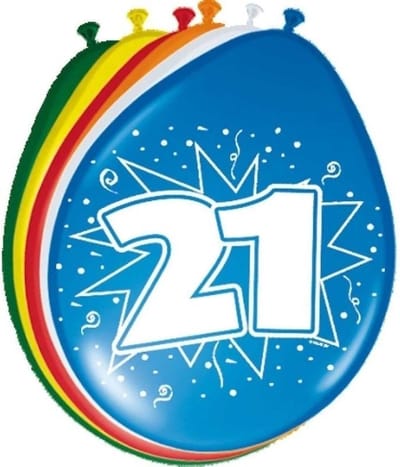 16x stuks Ballonnen versiering 21 jaar