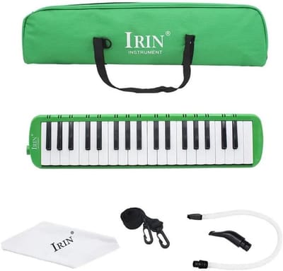 Melodica met 37 toetsen piano stijl voor beginners en studenten, inclusief korte en lange mondstukken, draagtas en reinigingsdoek - groen