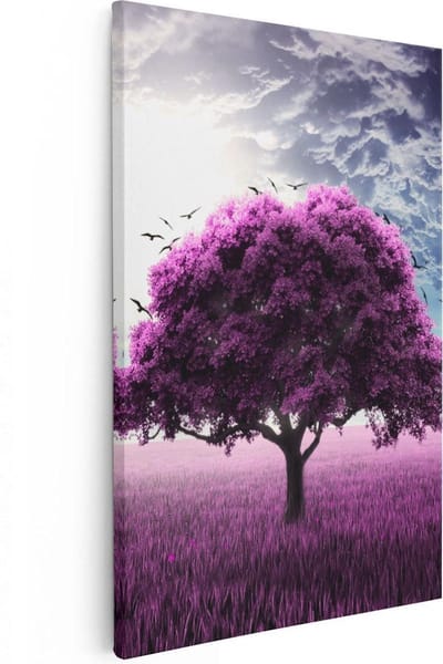 Artaza Canvas Schilderij Landschap - 20x30 cm - Klein - Wanddecoratie Boom - Muurdecoratie Natuur - Schilderijen Op Canvas - Paars