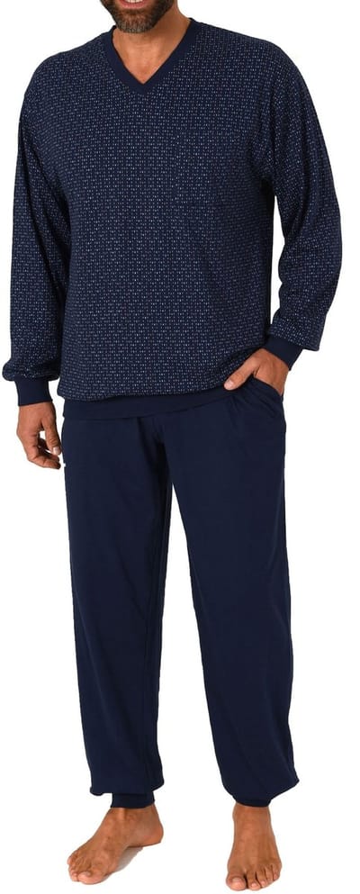 Herenpyjama met lange mouwen, manchetten en elegante minimale print