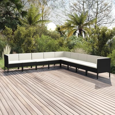 vidaXL - 9-delige - Loungeset - met - kussens - poly - rattan - zwart