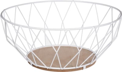 Secret de Gourmet Fruitschaal-fruitmand - metaal-hout - wit - 28 cm - Draadmand van metaal
