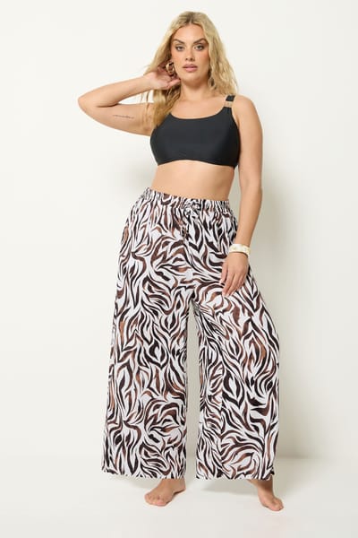 Yours Natuurlijk Bruine Broek Met Zebraprint En Wijde Pijpen Size 42-44