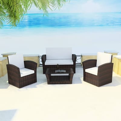 vidaXL - 4-delige - Loungeset - met - kussens - poly - rattan - bruin