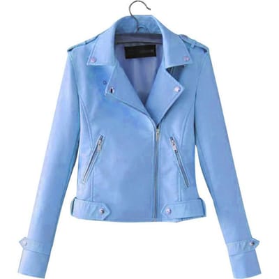 Veste en simili cuir femme manteaux de ceinture zippée noir PU S bleu