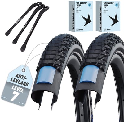 2x Schwalbe fietsbanden Marathon Plus Tour 2026 28x1,75 (47-622) buitenband + SCV Clik ventiel + 3x MSZweirad bandenlichters
