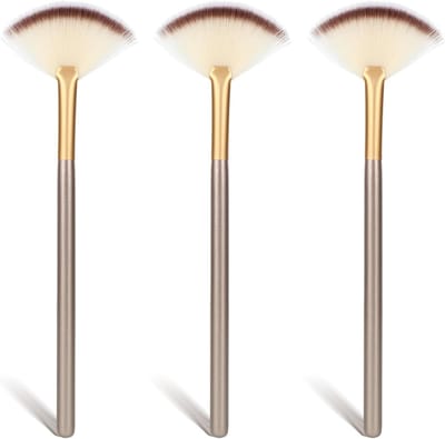 Set van 3 Slanke Zachte Fan Brushes voor Highlighter, Fluffy Make-up Penselen en Gezichtsapplicators voor Professionele Schoonheid en Cosmetica