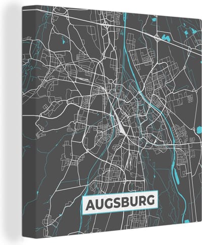 Canvas Schilderij Stadskaart – Plattegrond – Duitsland – Blauw – Augsburg – Kaart - 20x20 cm - Wanddecoratie