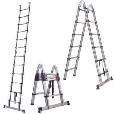 Ladder Tavien - Telescopische Ladder 3,8M - Draagbare Multifunctionele Verlengladder - Roestvrijstalen Frame - Opvouwbaar & Compact