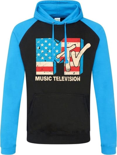 MTV Hoodie/trui -S- Distressed USA Flag Zwart/Blauw