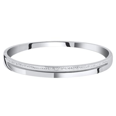 Lucardi Dames armband bangle 2rij wit kristal - Staal - Bangle - Cadeau - Stijlvol - Zilverkleurig
