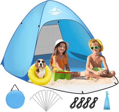 Pop-Up Strandtent voor 1-4 Personen met UV Bescherming en Automatische Opstelling