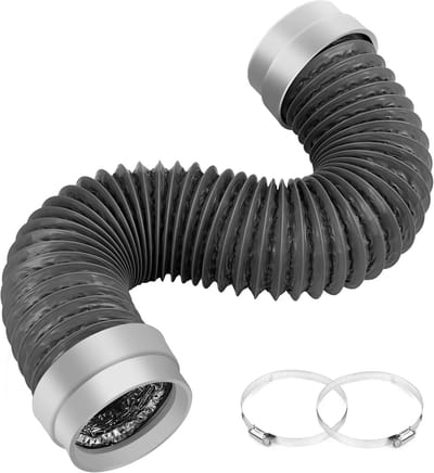 Ulisem - Droogafvoerslang - 10 cm doorsnede x 91 cm lengte - 6 lagen flexibel aluminium - Inclusief rubberen afdichtingen en klemmen - Hittebestendig tot 100°C - Universele pasvorm voor nauwe ruimtes