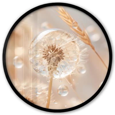 Poster in lijst Rond - Fotolijst 40x40 cm - Posters - Paardenbloem - Water - Natuur - Stilleven - Modern - Ronde posterlijst zwart - Decoratie - Wanddecoratie woonkamer - Muurdecoratie slaapkamer