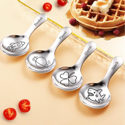 4 pièces/set Cuillère ronde à manche court en acier inoxydable cuillère pour enfants cuillère à soupe cuillère à thé cuillère à lait en poudre cuillère à dessert cuillère d'alimentation 4pcs