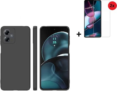 Geschikt voor Motorola Moto G54 Hoesje - Siliconen - G54 Screenprotector - Hoesje Zwart Case + 2x Screenprotector