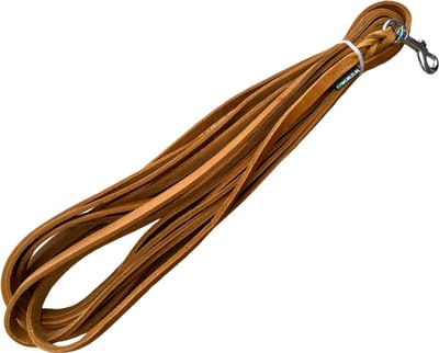 K9World by van der Veeke, Leren Hondenriem 5 Meter Zonder Handvat – Cognac Bruin - Lange Lijn / Speurlijn – Sterk Echt Leer – Handgemaakt - Sterke Verchroomde Musketon