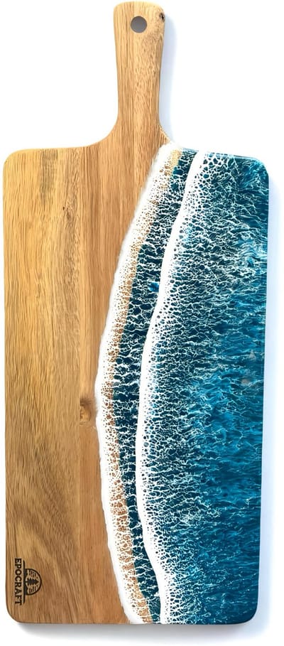 Luxe houten Borrelplank XL 60cm – Luxe Houten Tapasplank – Unieke serveerplank met Epoxy Zee-effect - Cadeau idee - Epocraft