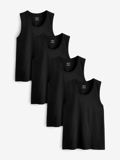 Next - Heren - Set van 4 katoenen hemdjes - Zwart