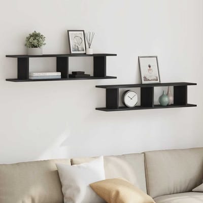 vidaXL - Wandplanken - 2 - st - 90x18x20 - cm - spaanplaat - zwart - eikenkleurig