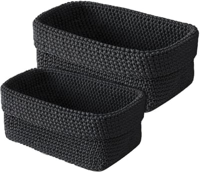 Dailygoods- Opbergmand 2 Stuks - Opvouwbare Gehaakte Mand - Klein voor Badkamer/Slaapkamer/Kantoor - 29 x 15 x 18,5 cm en 21 x 13 x 15,5 cm - Duurzaam en Onderhoudsvriendelijk - Opbergdoos
