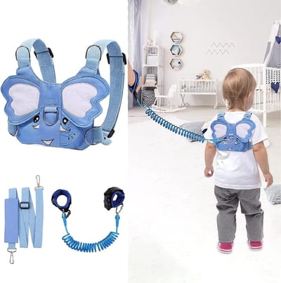3-in-1 Kinderriem, Olifant Anti-Verlies Kinderriem met Veilige Polsband, Ondersteunende Loopgordel voor Kinderen met Veiligheidssluiting en Comfortabel Ontwerp