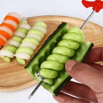 Trieur à Spirales en Acier Inoxydable - Coupeur Manuel pour Pommes de Terre, Carottes, Concombres - Idéal pour la Préparation de Salades & les Repas en Camping rouge