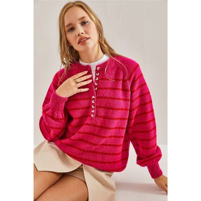 Knitted Sweater met Knopenkraag
