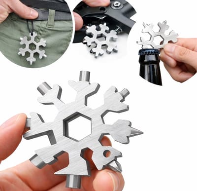 18 in 1 Multipocket Tool I 18 Functies I RVS I Multitool Sleutelhanger I Fietsgereedschap I Sneeuwvlok I Zilver