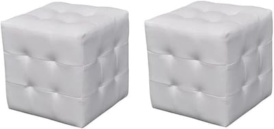 Set van 2 Kubus Poefen - Witte Voetenbank & Zitkruk