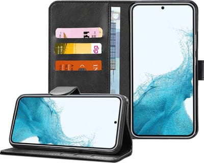 Geschikt voor Samsung S22 Book Case Hoesje - Magnetische Flip Hoes Cover - Portemonnee Rustic Zwart